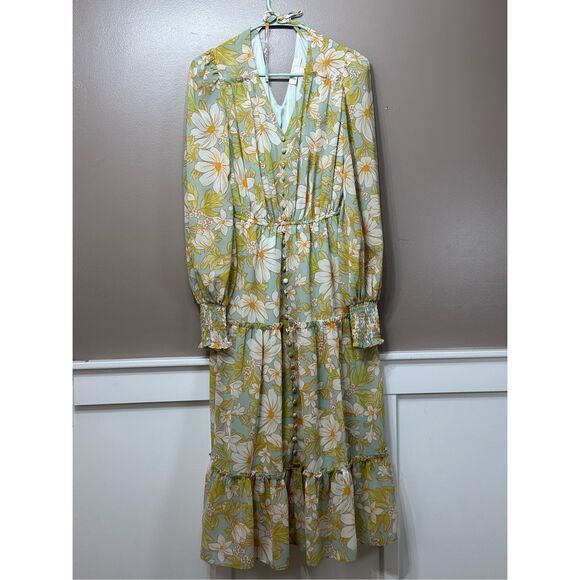NWOT Rachel Parcell Daisy Floral Chiffon Drawstring Midi-Dress Women's XS - Picture 3 of 12